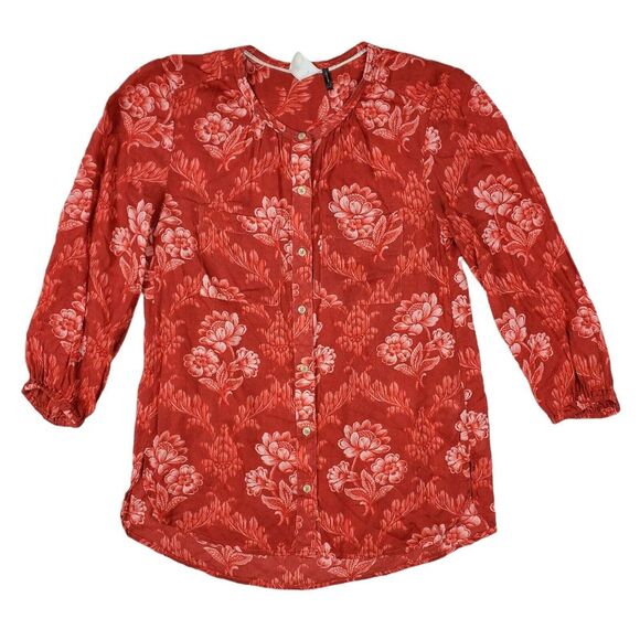 Anthropologie Blouse Sz XS Akemi‎ + Kin Coconino Red Floral Print Button Down - Picture 1 of 10